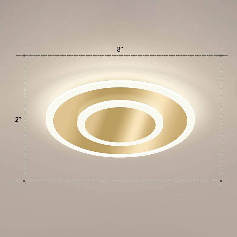 Gold Geometric Corridor Ceiling Light - Acrylic LED Flush Mount Fixture with Minimalistic Design