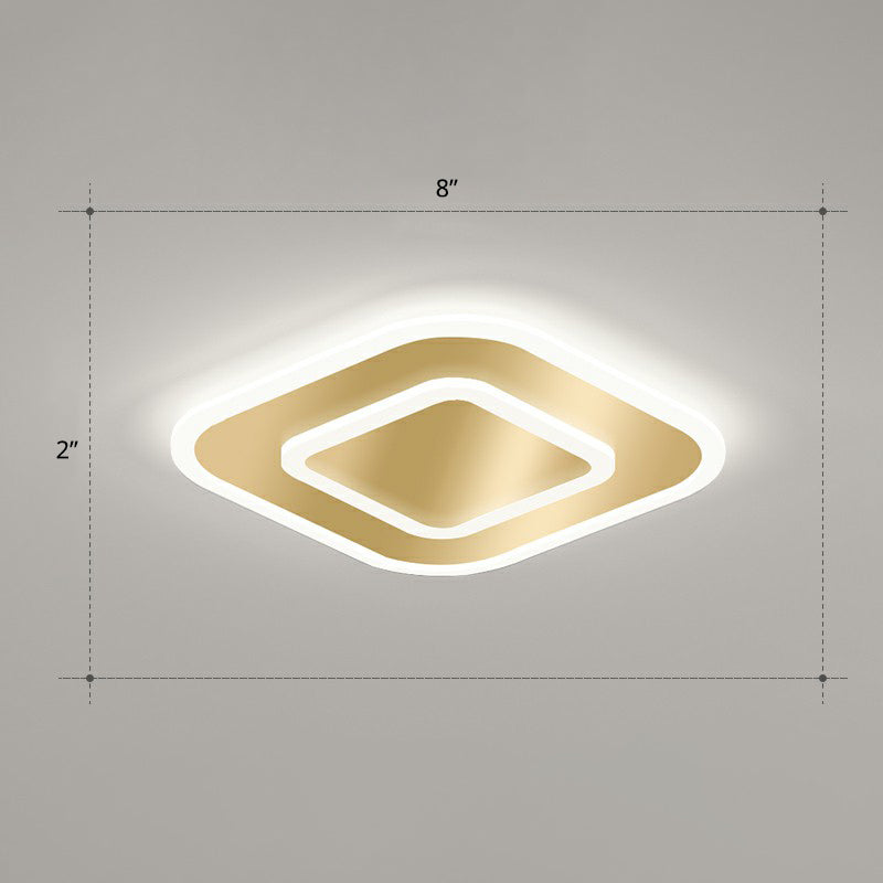 Gold Geometric Corridor Ceiling Light - Acrylic LED Flush Mount Fixture with Minimalistic Design