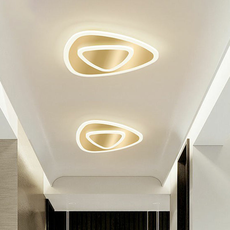 Gold Geometric Corridor Ceiling Light - Acrylic LED Flush Mount Fixture with Minimalistic Design