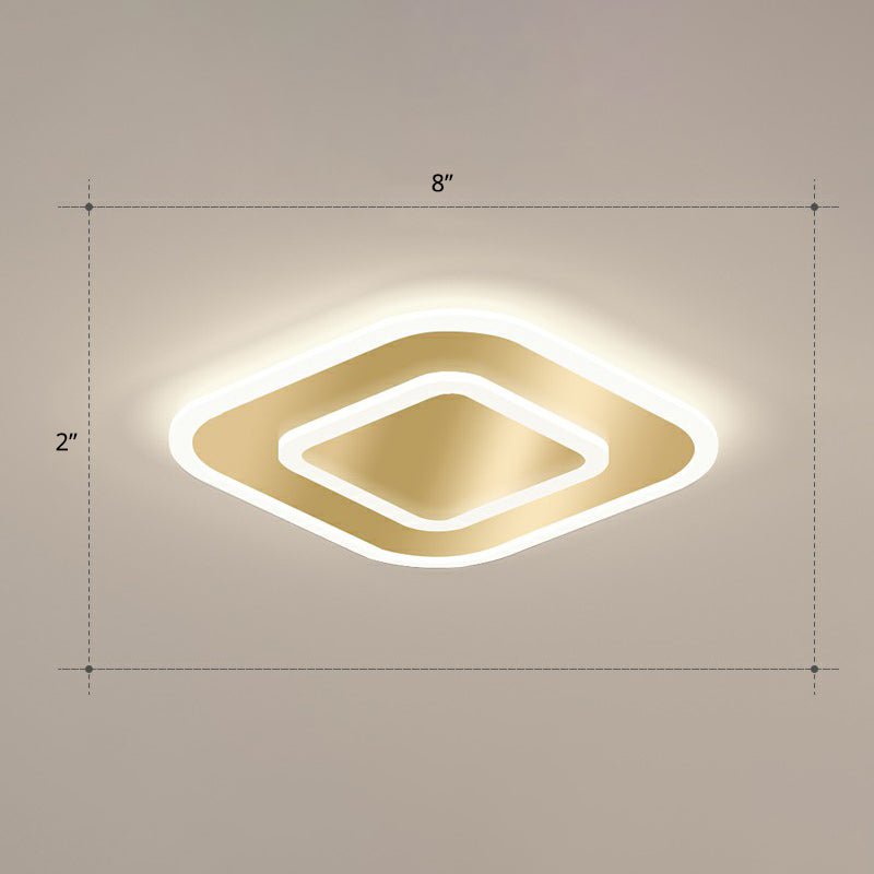 Gold Geometric Corridor Ceiling Light - Acrylic LED Flush Mount Fixture with Minimalistic Design