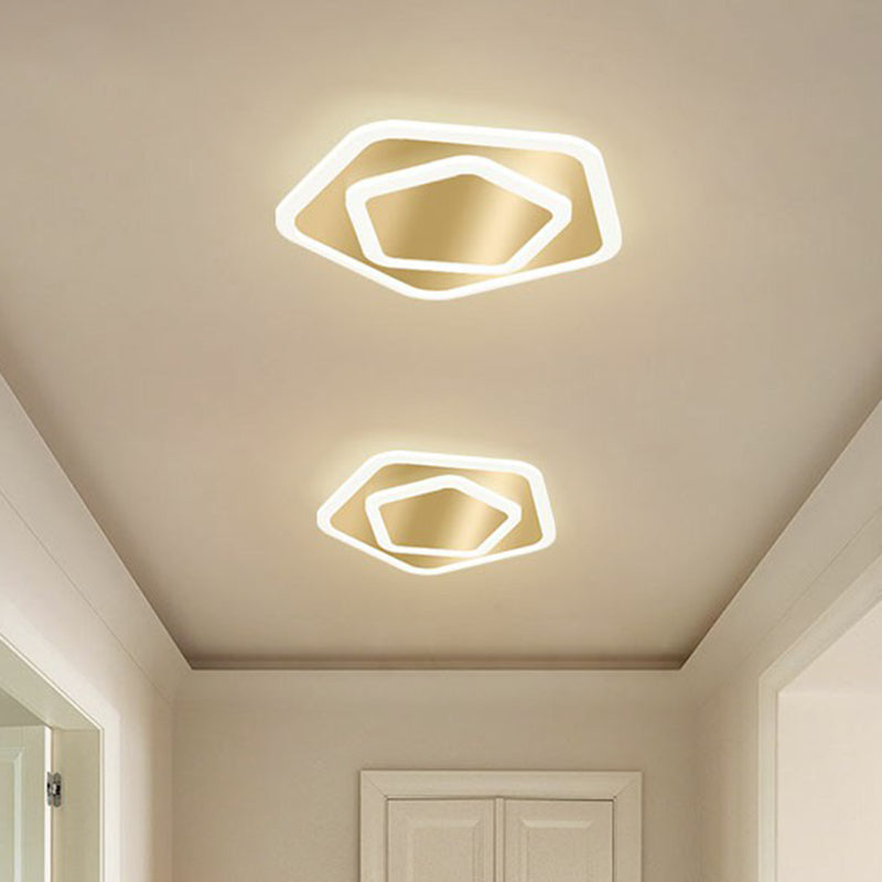 Gold Geometric Corridor Ceiling Light - Acrylic LED Flush Mount Fixture with Minimalistic Design