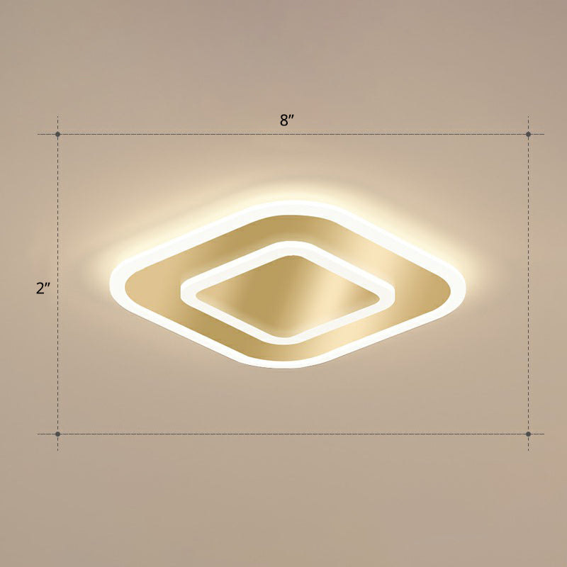 Gold Geometric Corridor Ceiling Light - Acrylic LED Flush Mount Fixture with Minimalistic Design