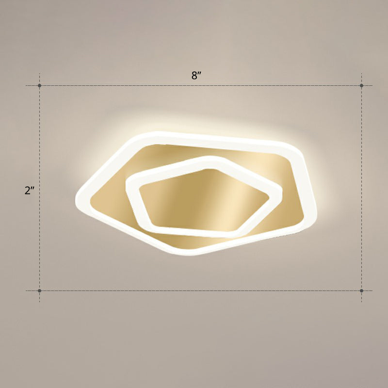 Gold Geometric Corridor Ceiling Light - Acrylic LED Flush Mount Fixture with Minimalistic Design