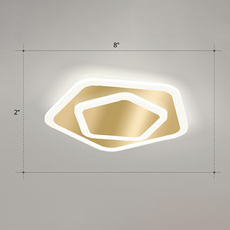 Gold Geometric Corridor Ceiling Light - Acrylic LED Flush Mount Fixture with Minimalistic Design