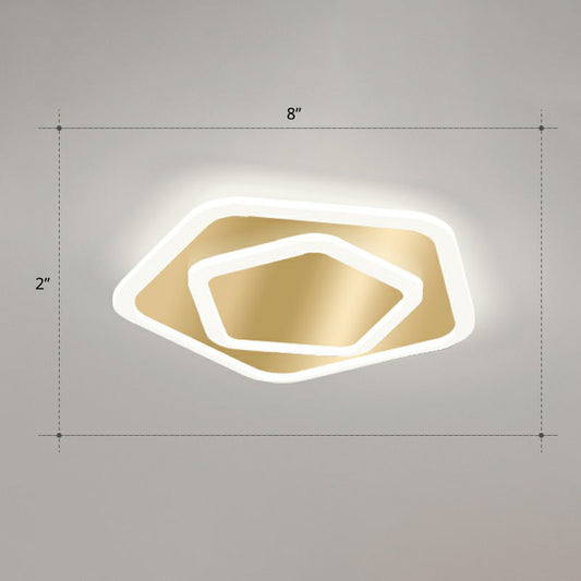 Gold Geometric Corridor Ceiling Light - Acrylic LED Flush Mount Fixture with Minimalistic Design