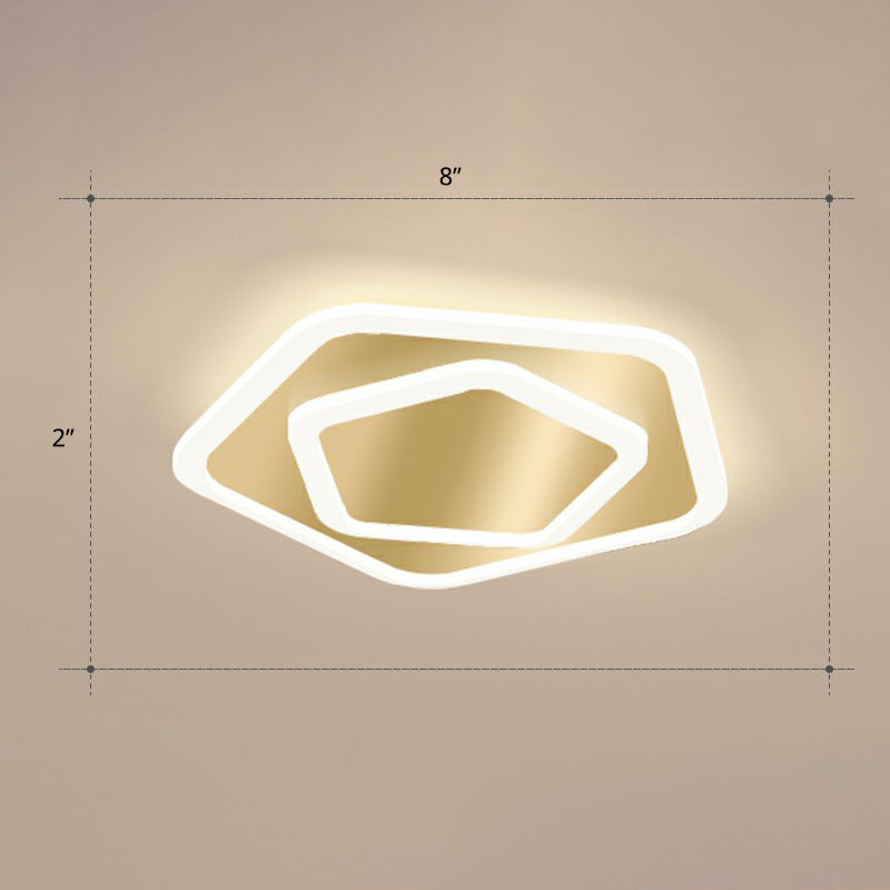 Gold Geometric Corridor Ceiling Light - Acrylic LED Flush Mount Fixture with Minimalistic Design