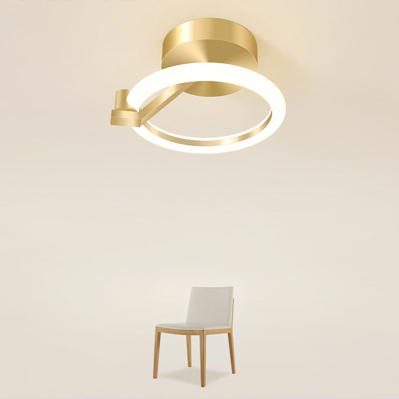 Simplicity Gold Metal Semi Flush Mount Ceiling Fixture for Corridors