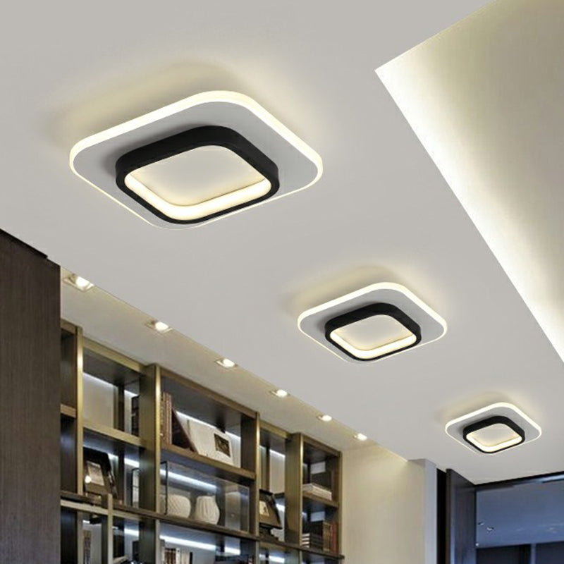 Modern Black Geometric LED Ceiling Flush Light - Nordic Metal Fixture for Aisle