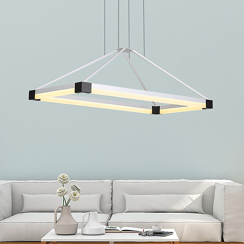 Modernist LED Pyramid Chandelier - White/Coffee, 23.5"/31.5"/39" Wide, Metal Ceiling Pendant Fixture with Warm Light
