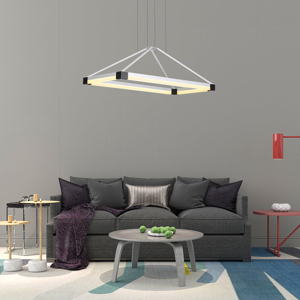 Modernist LED Pyramid Chandelier - White/Coffee, 23.5"/31.5"/39" Wide, Metal Ceiling Pendant Fixture with Warm Light