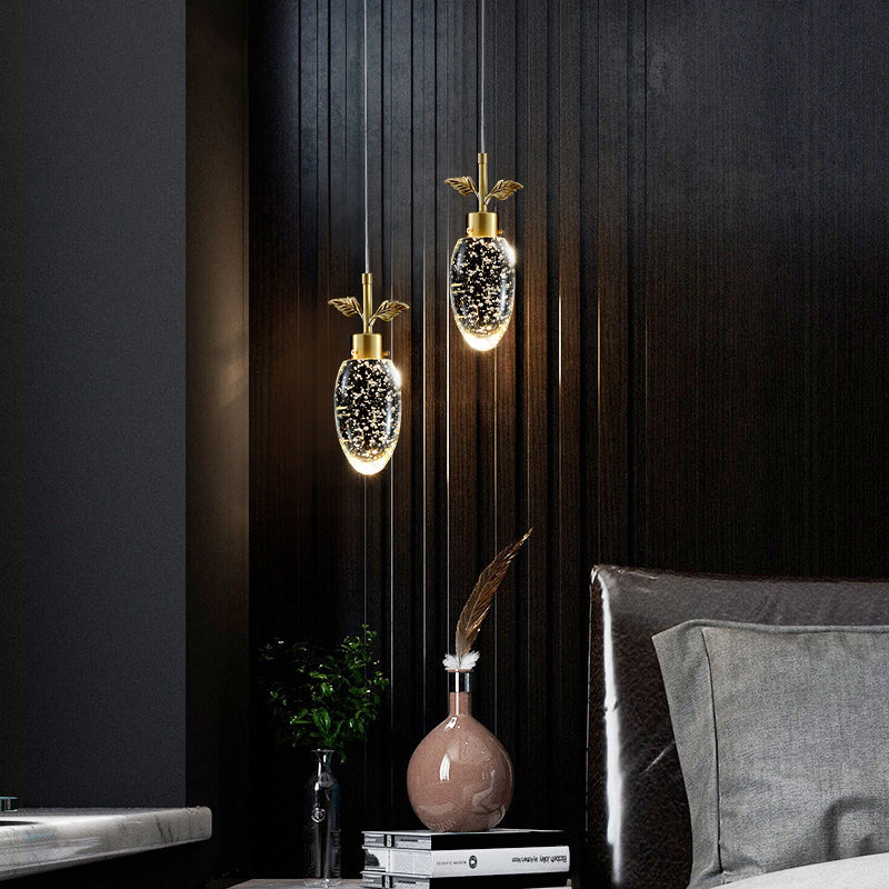Golden LED Pendant Light with Seedy Crystal Fruit Design - Ideal for Bedroom