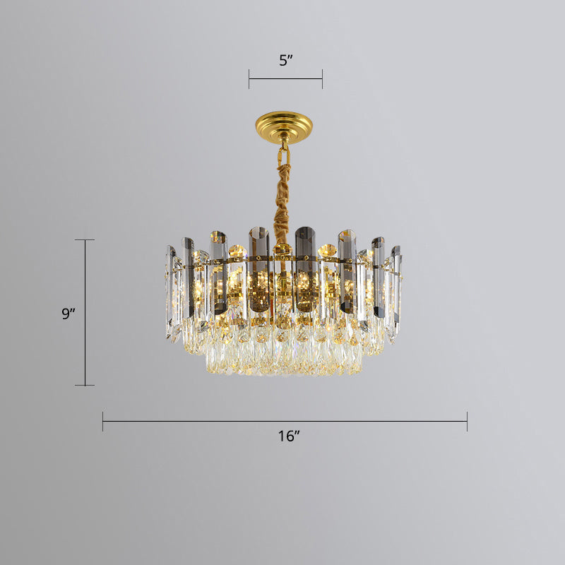 Smoke Grey & Clear Crystal Round Chandelier - Modern Suspended Lighting for Restaurants