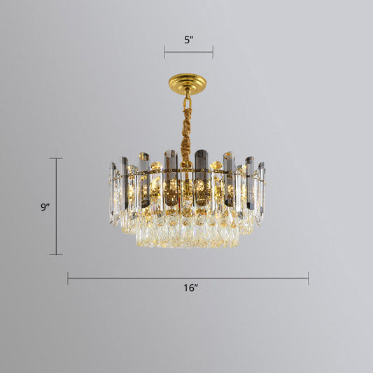 Smoke Grey & Clear Crystal Round Chandelier - Modern Suspended Lighting for Restaurants