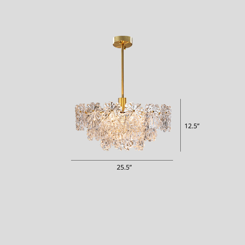 Lustre en verre floral avec finition en laiton postmoderne : luminaire suspendu élégant à plusieurs niveaux pour le salon