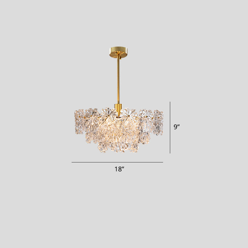 Lustre en verre floral avec finition en laiton postmoderne : luminaire suspendu élégant à plusieurs niveaux pour le salon
