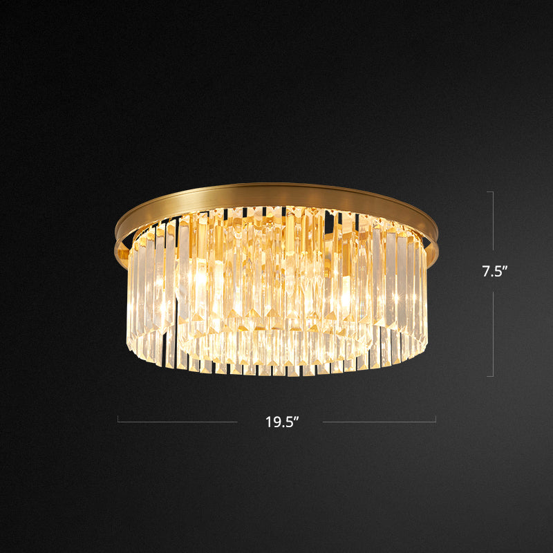 Prismatic Crystal Drum Flushmount Brass Ceiling Light for Living Room