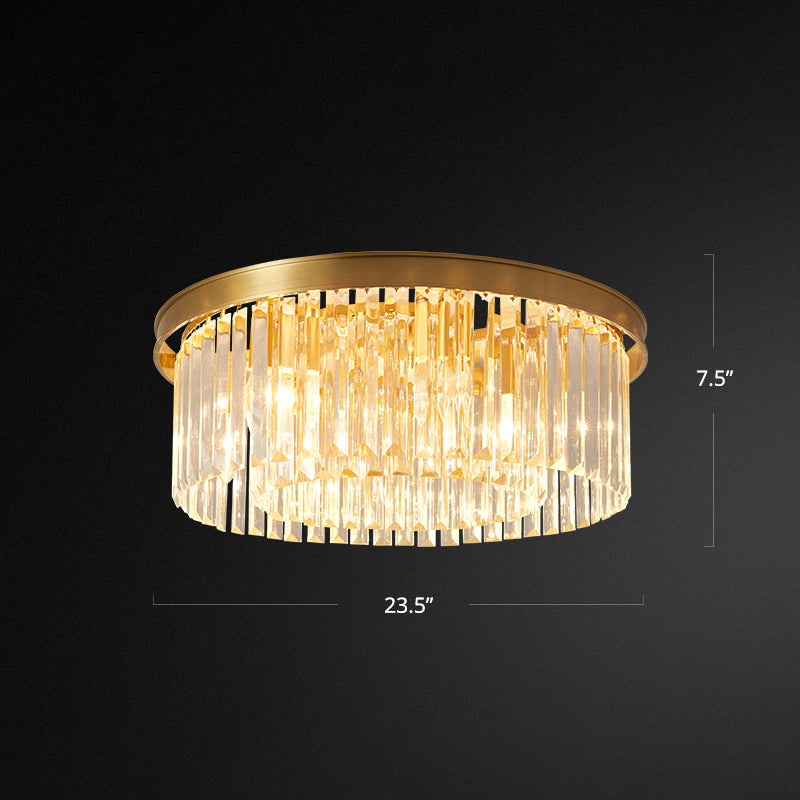 Prismatic Crystal Drum Flushmount Brass Ceiling Light for Living Room
