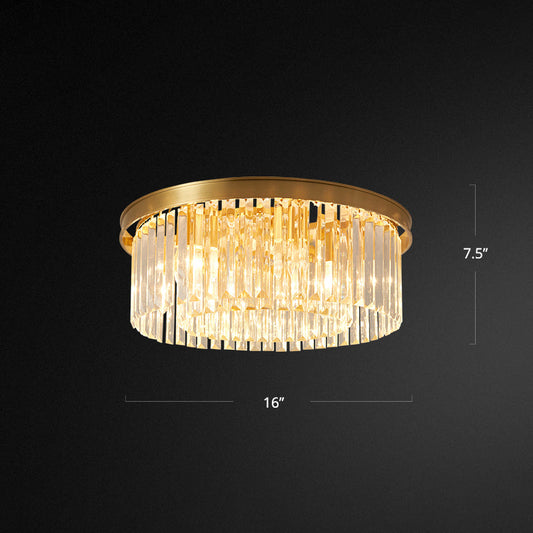 Prismatic Crystal Drum Flushmount Brass Ceiling Light for Living Room