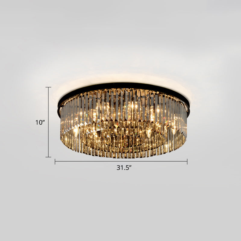 Modern Smoke Grey Crystal Flushmount Ceiling Lamp: Sleek Circular Design for Living Room Lighting