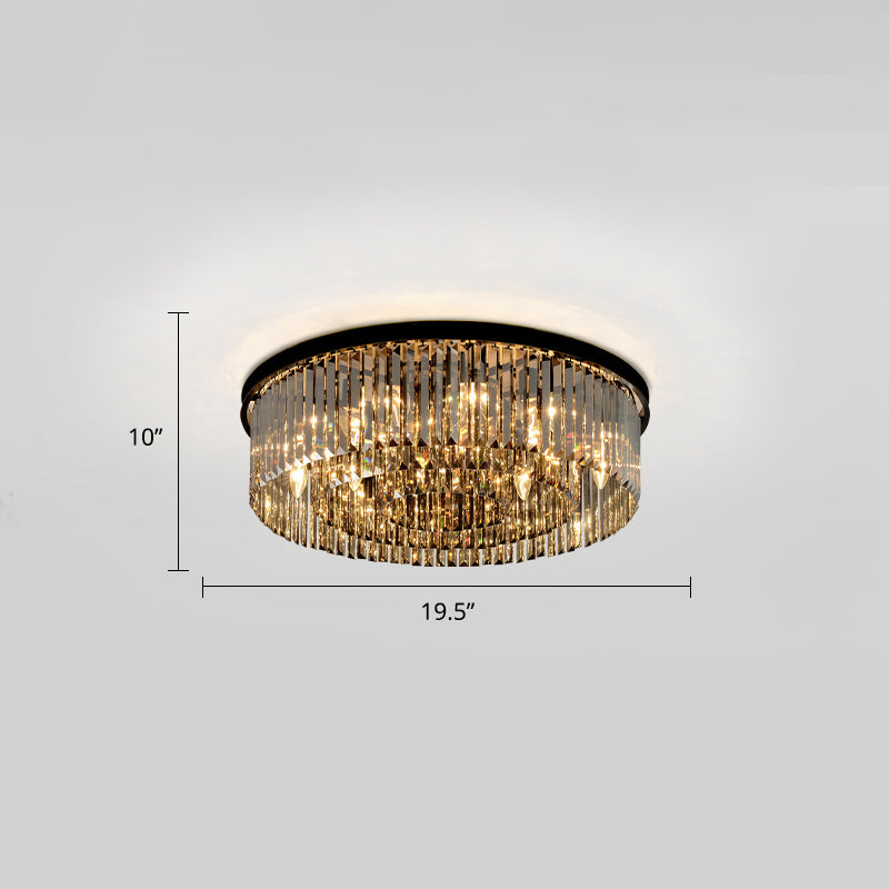 Modern Smoke Grey Crystal Flushmount Ceiling Lamp: Sleek Circular Design for Living Room Lighting