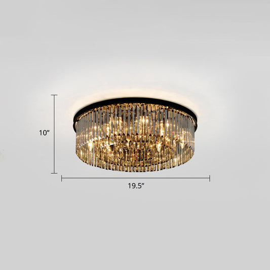 Modern Smoke Grey Crystal Flushmount Ceiling Lamp: Sleek Circular Design for Living Room Lighting