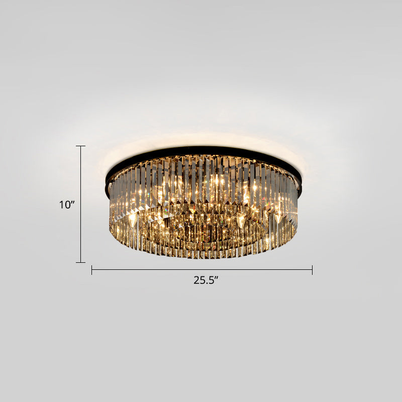 Modern Smoke Grey Crystal Flushmount Ceiling Lamp: Sleek Circular Design for Living Room Lighting