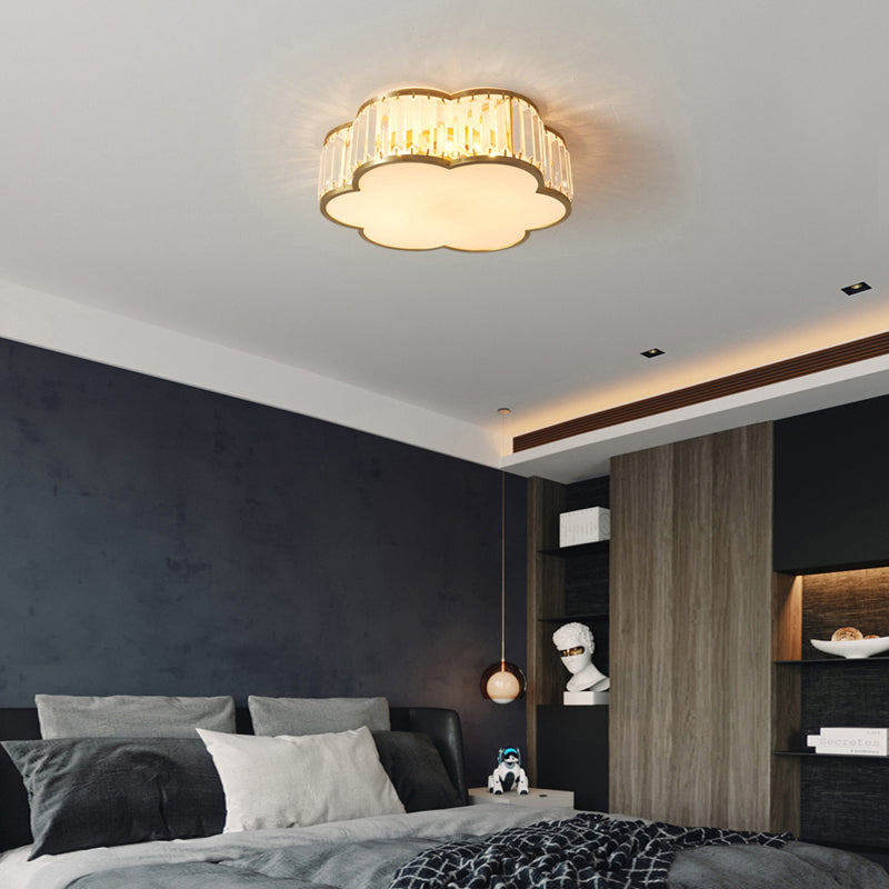Plafonnier floral avec finition en laiton, design simple, luminaire encastré en cristal à 3 lumières pour chambre à coucher