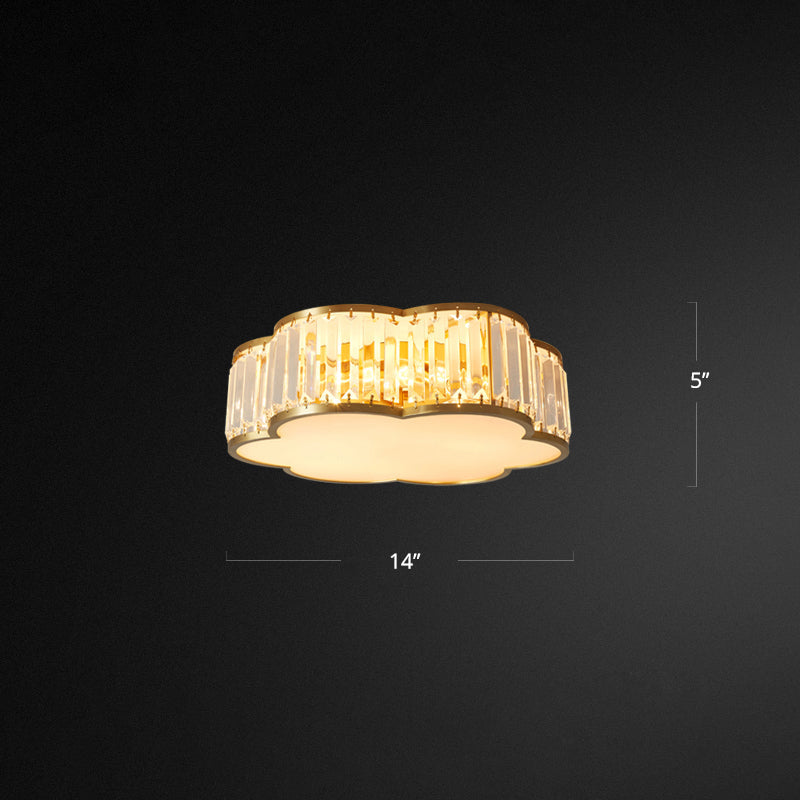 Plafonnier floral avec finition en laiton, design simple, luminaire encastré en cristal à 3 lumières pour chambre à coucher