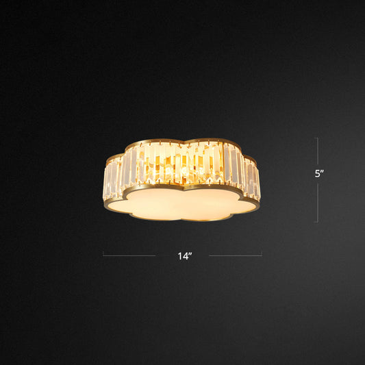 Floral Ceiling Light with Brass Finish, Simplicity Design, 3-Light Crystal Flush Mount Fixture for Bedroom