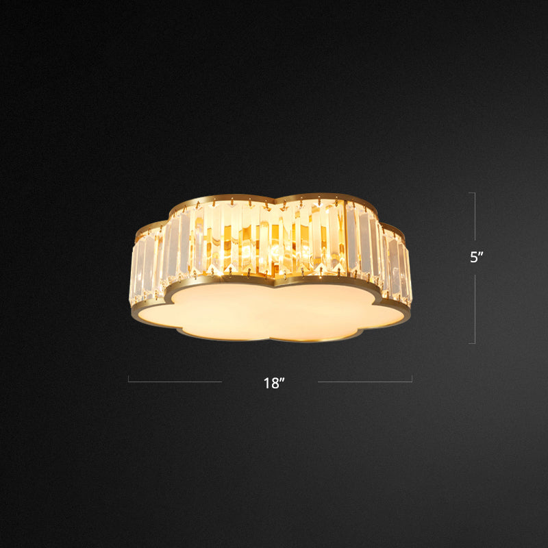 Plafonnier floral avec finition en laiton, design simple, luminaire encastré en cristal à 3 lumières pour chambre à coucher