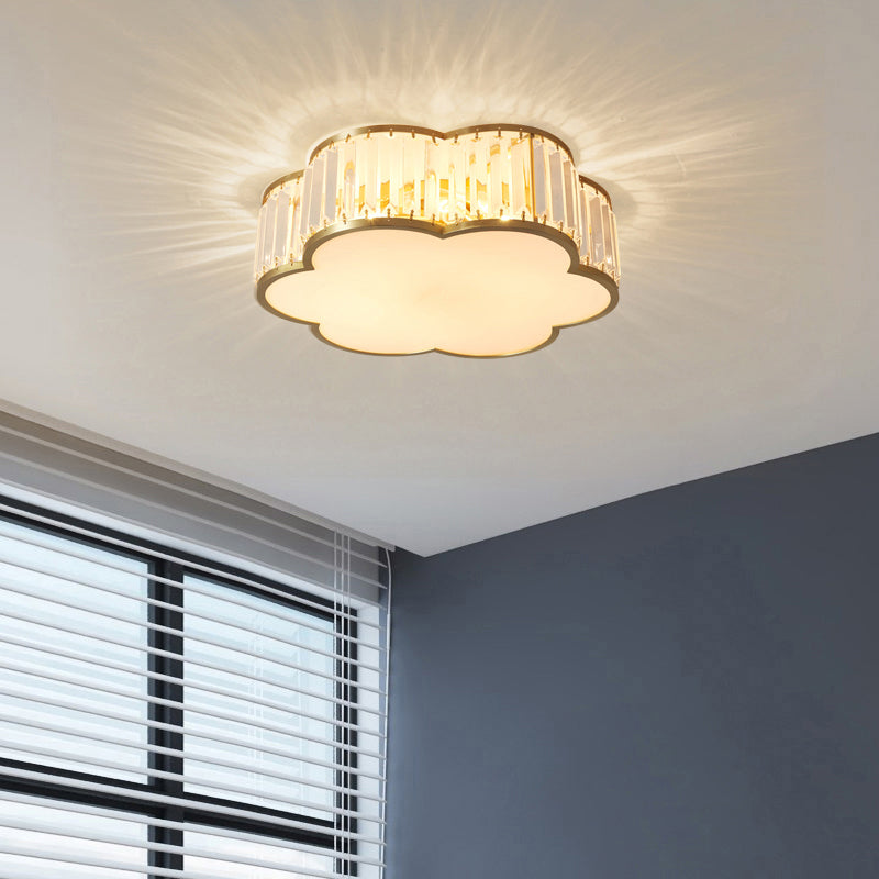 Plafonnier floral avec finition en laiton, design simple, luminaire encastré en cristal à 3 lumières pour chambre à coucher