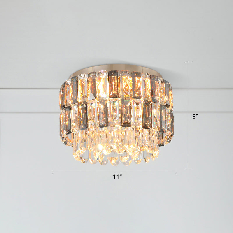 Modern 3-Light Brass Drum Flushmount Crystal Ceiling Light for Corridor