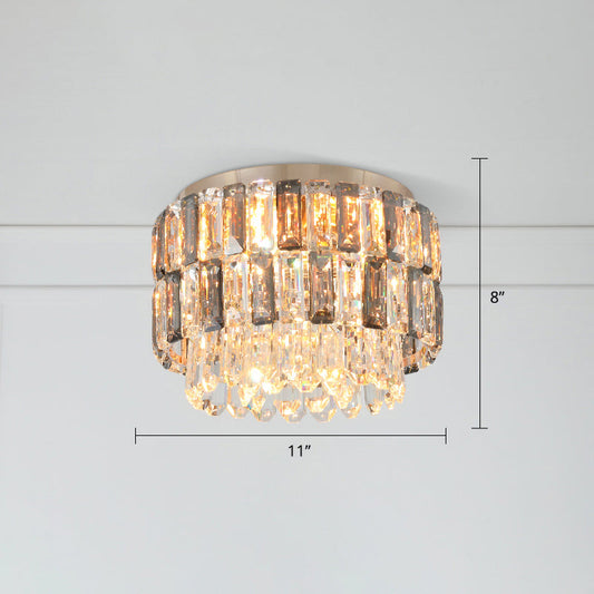 Modern 3-Light Brass Drum Flushmount Crystal Ceiling Light for Corridor