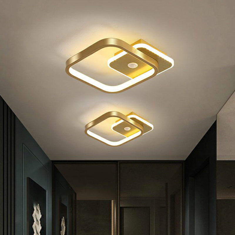 Sleek Geometric LED Ceiling Light - Minimalist Metal Flush Mount Fixture for Corridors