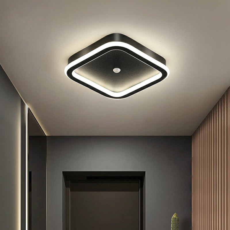 Sleek Geometric LED Ceiling Light - Minimalist Metal Flush Mount Fixture for Corridors