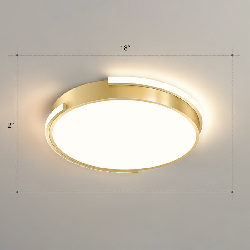 Minimalistic Metallic Geometric LED Ceiling Lamp in Brushed Gold Finish
