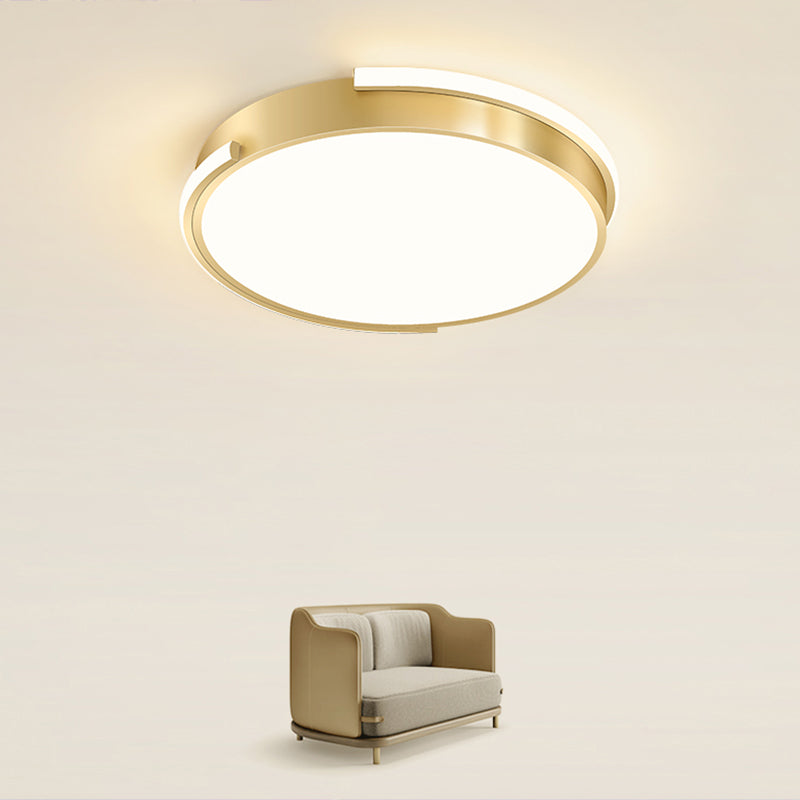 Minimalistic Metallic Geometric LED Ceiling Lamp in Brushed Gold Finish