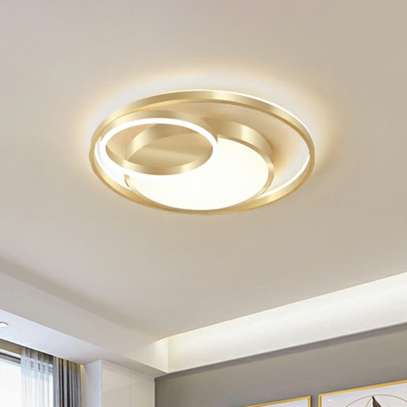 Minimalist Gold Round Metal LED Flush Mount Light for Bedroom Ceiling Lighting