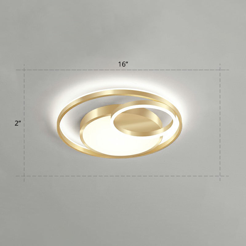 Minimalist Gold Round Metal LED Flush Mount Light for Bedroom Ceiling Lighting