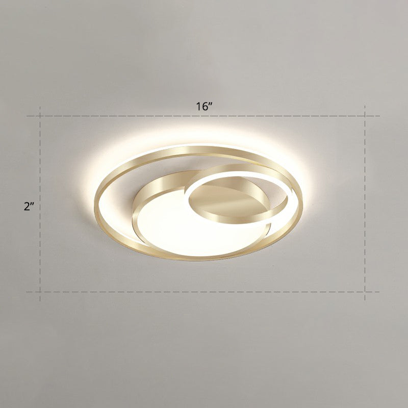 Minimalist Gold Round Metal LED Flush Mount Light for Bedroom Ceiling Lighting