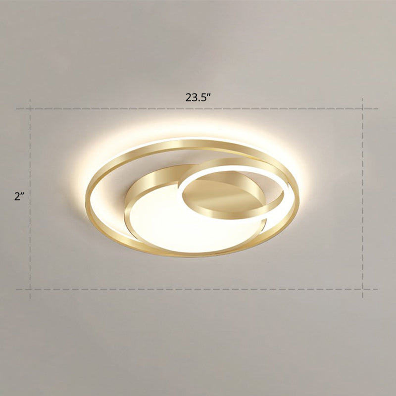 Minimalist Gold Round Metal LED Flush Mount Light for Bedroom Ceiling Lighting