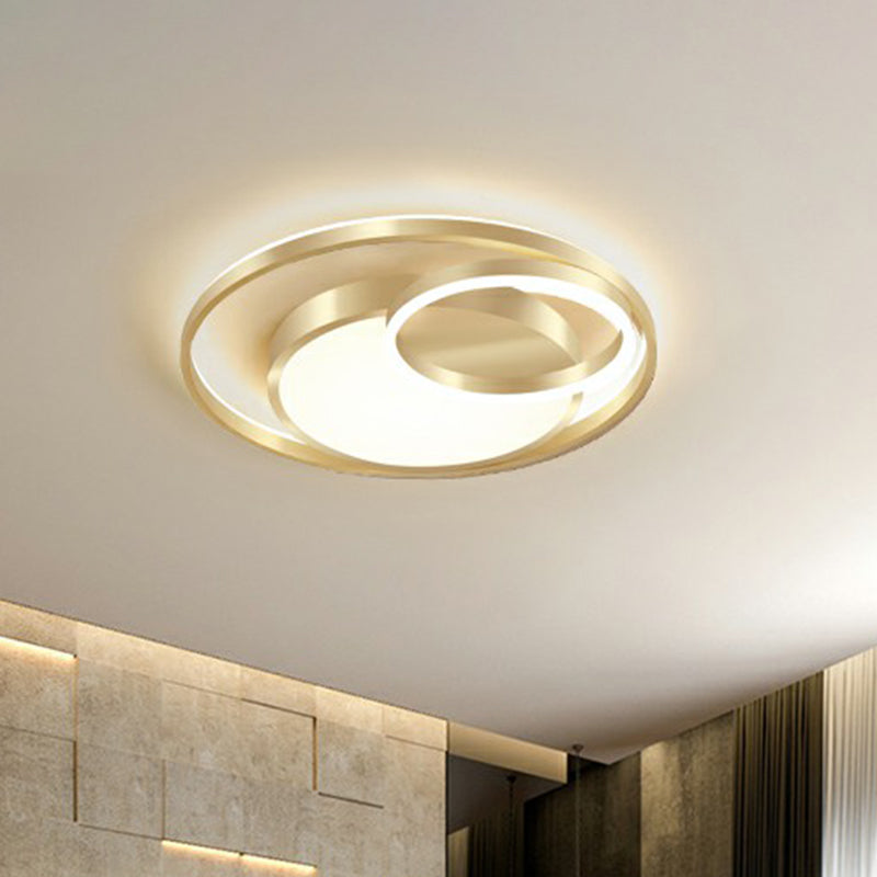 Minimalist Gold Round Metal LED Flush Mount Light for Bedroom Ceiling Lighting