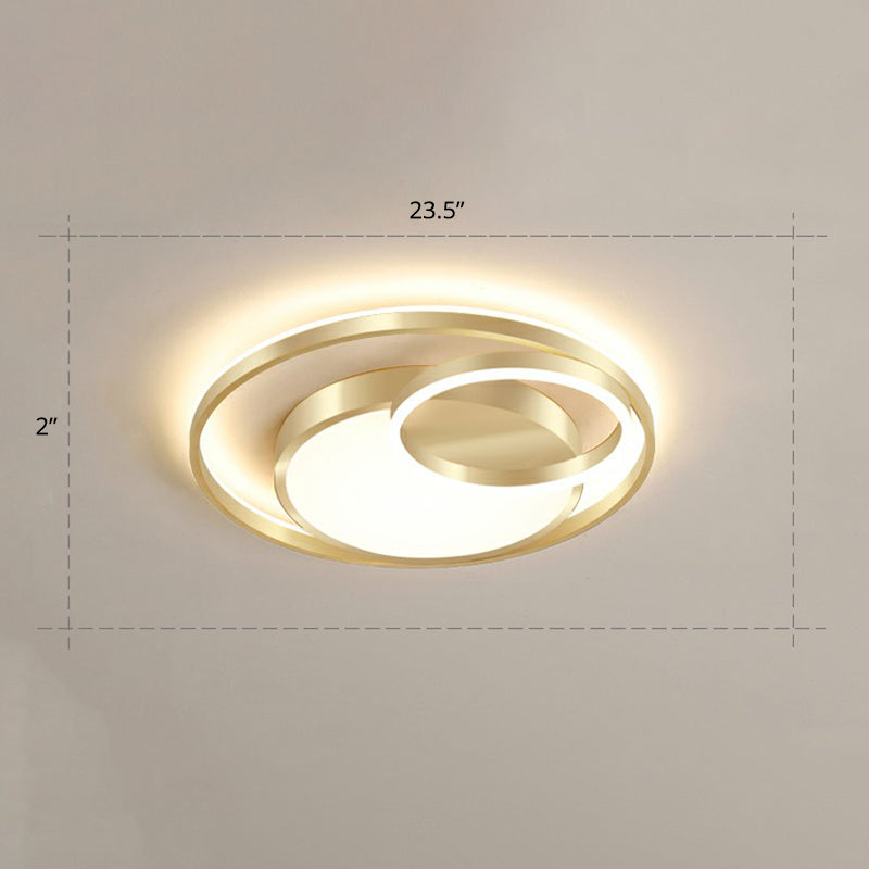 Minimalist Gold Round Metal LED Flush Mount Light for Bedroom Ceiling Lighting