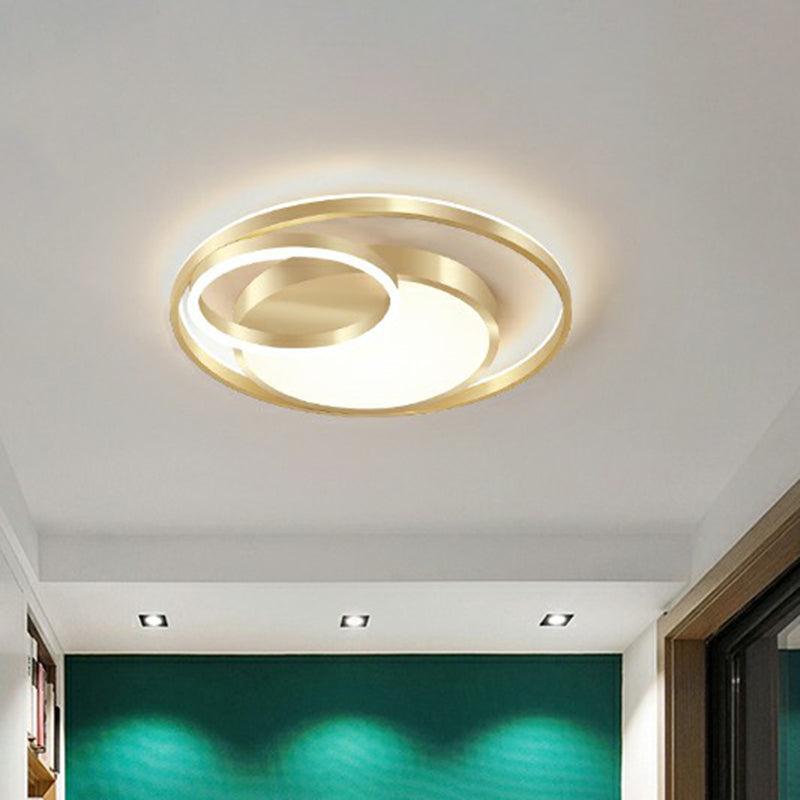 Minimalist Gold Round Metal LED Flush Mount Light for Bedroom Ceiling Lighting