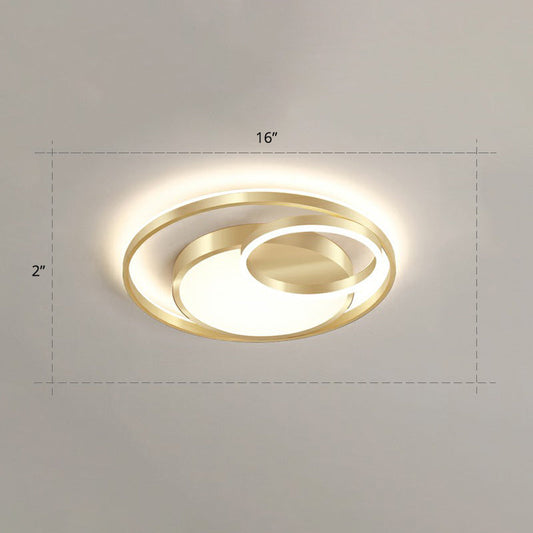 Minimalist Gold Round Metal LED Flush Mount Light for Bedroom Ceiling Lighting