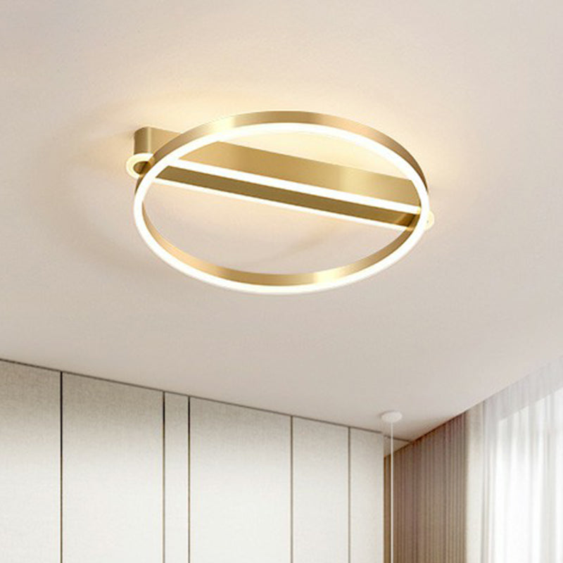 Plafonnier LED minimaliste en métal doré - Montage encastré pour chambre à coucher
