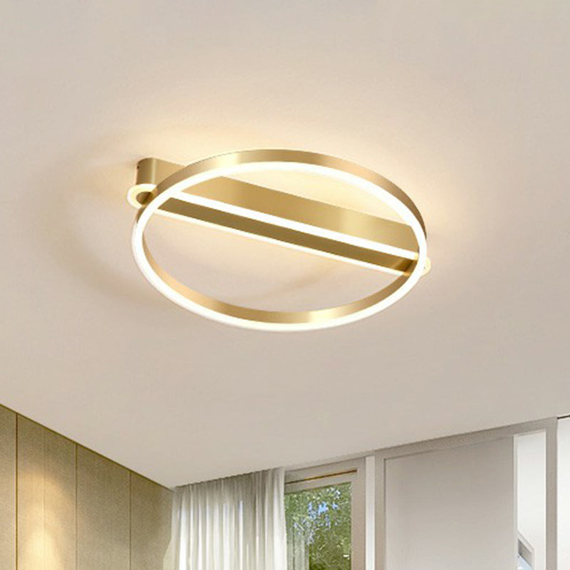 Plafonnier LED minimaliste en métal doré - Montage encastré pour chambre à coucher