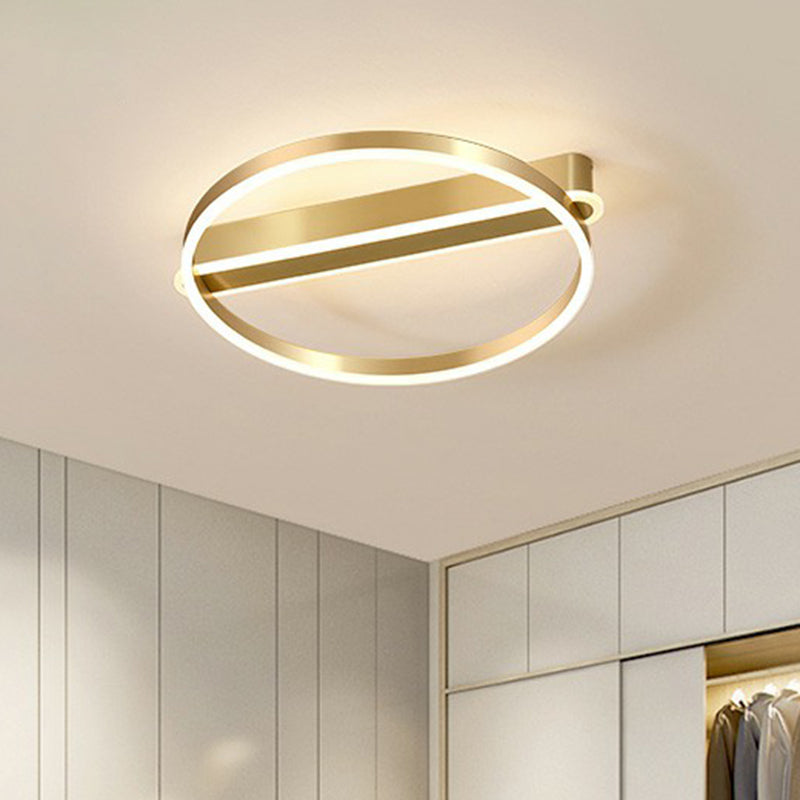 Plafonnier LED minimaliste en métal doré - Montage encastré pour chambre à coucher