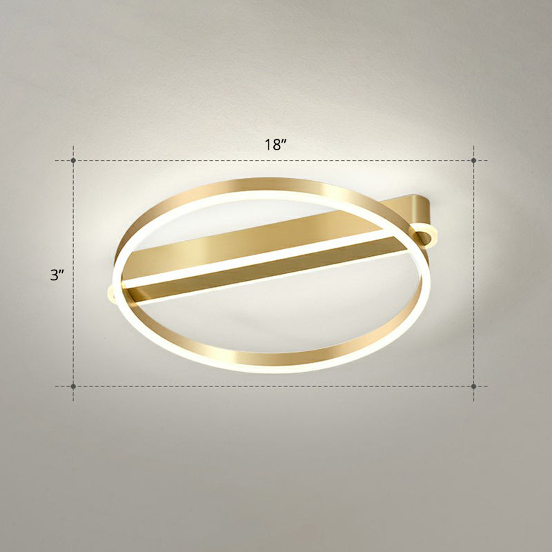 Plafonnier LED minimaliste en métal doré - Montage encastré pour chambre à coucher