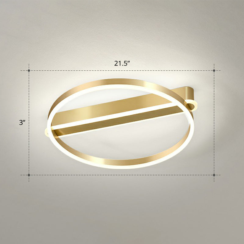 Plafonnier LED minimaliste en métal doré - Montage encastré pour chambre à coucher